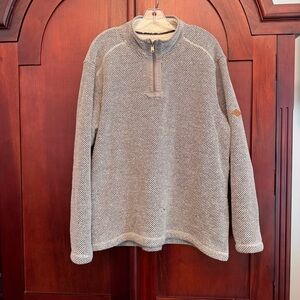 Orvis Sweater Mens XXL Gray Sherpa Lined Quarter Zip Pullover Warm Textured Knit